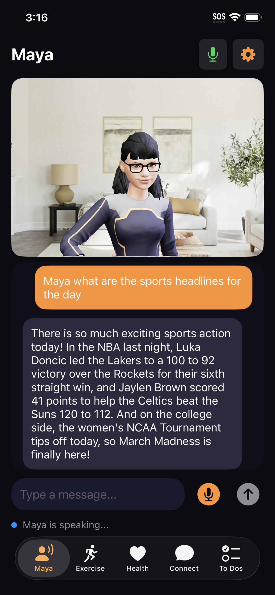 Maya AI companion conversation